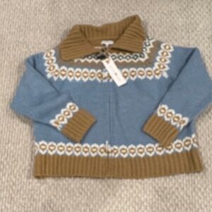 Woven Heart Blue and Tan Patterned Sweater